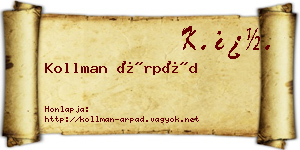 Kollman Árpád névjegykártya